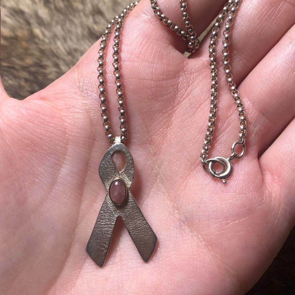 Sterling silver signed breast cancer awareness necklace